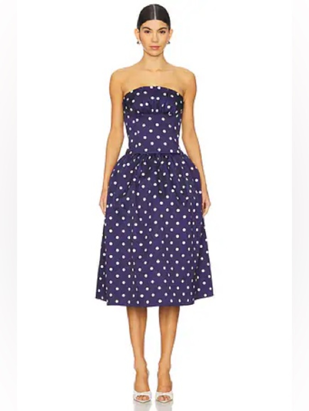 Self-Portrait Size 4 Navy Polka Dot Satin Midi Dress